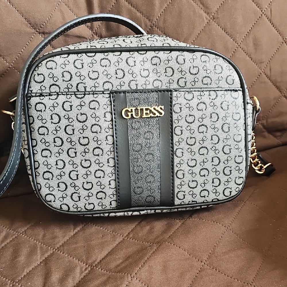 GUESS Gray and Black Logo Crossbody Bag